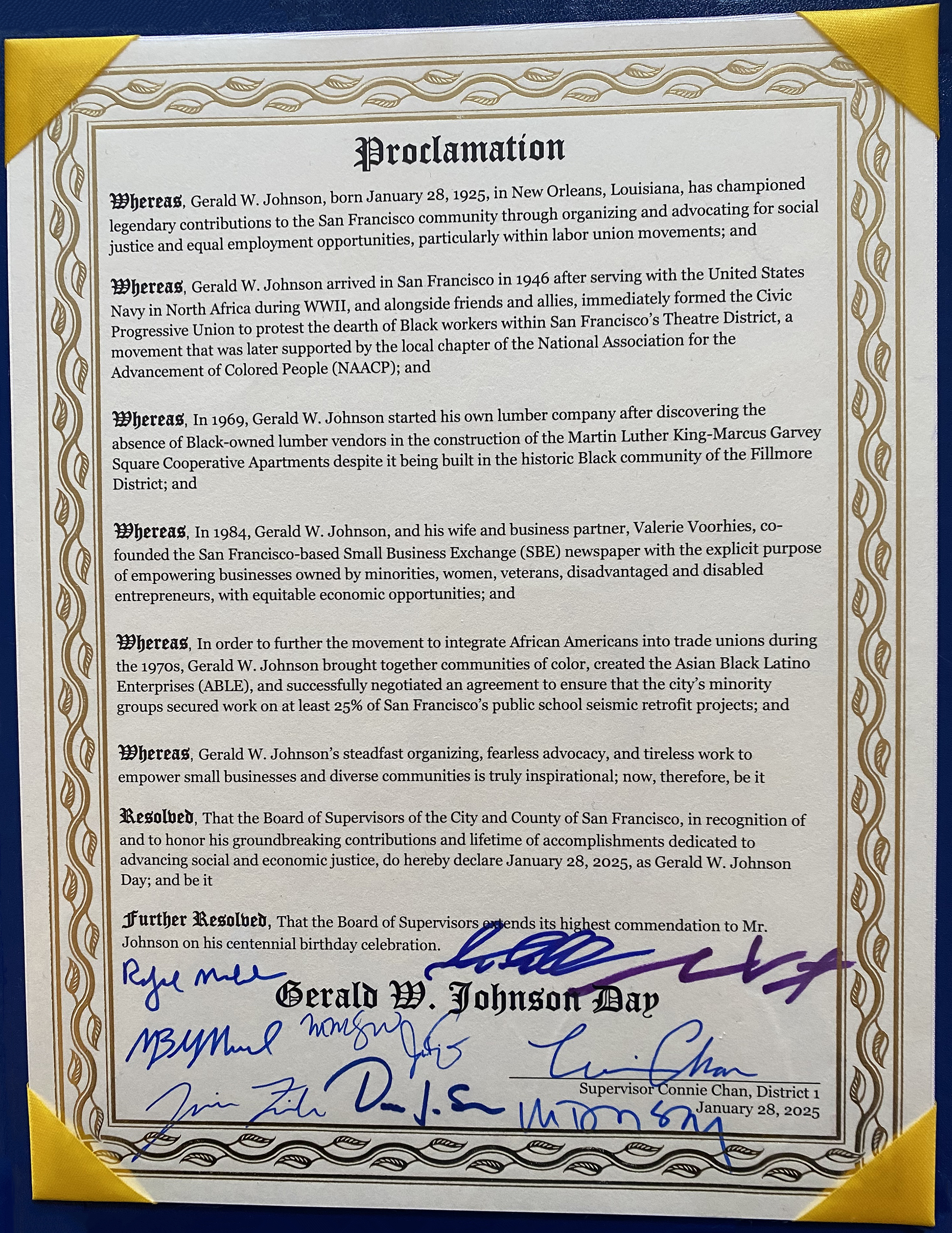 Gerald W. Johnson 100 SF proclamation